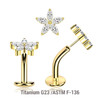 LCL16X11U Pack of 5 Gold Pvd plated Titanium ASTM F-136 threadless floating belly labrets with convex base plate, Thickness 1.6mm with a flower top with 5 CZ petals