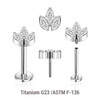 KLBXXX15 Pack of 5 high polished Titanium ASTM F-136 threadless push in labrets with a leaf shaped top with 3 marquis cut prong set CZ stones