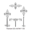 KLBXXX30 Pack of 5 high polished Titanium ASTM F-136 threadless push in labrets with a top with 2 round and 2 marquis prong set CZ stones