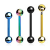 PBA16B5 Wholesale Lot of 25 PVD plated 316L steel tongue barbells, Thickness 1.6mm, Ball size 5mm