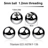 TYB12N5 Piercing studio supplies: Pack of 25 high polished titanium G23 balls with 5mm diameter and a 1.2mm threading