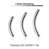 TYBN16N Piercing studio supplies: Pack of 25 pcs. of belly banana posts in high polished titanium G23, thickness 1.6mm