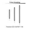 TYBA12N Piercing studio supplies: Pack of 25 pcs. of straight barbell posts in high polished titanium G23, thickness 1.2mm