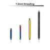 PYBA12N Piercing studio supplies: Pack of 25 pcs. of straight barbell posts in PVD plated 316L steel, thickness 1.2mm