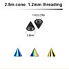 PYC12N25 Piercing studio supplies: Pack of 25 PVD plated 316L steel cones with 2.5mm diameter and a 1.2mm threading
