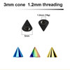 PYC12N3 Piercing studio supplies: Pack of 25 PVD plated 316L steel cones with 3mm diameter and a 1.2mm threading