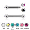 SBA12BJ25 Pack of 10 surgical steel helix barbells, Thickness 1.2mm, with two 2.5mm bezel set crystal balls