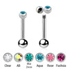 SBA12BJ25S Pack of 10 surgical steel tragus barbells, Thickness 1.2mm, with a top 2.5mm bezel set crystal ball and a lower 3mm plain ball