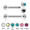 SBA12BJ3 Pack of 10 surgical steel eyebrow barbells, Thickness 1.2mm, with two 3mm bezel set crystal balls
