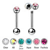 SBA12BJ3S Pack of 10 surgical steel tragus barbells, Thickness 1.2mm, with a top 3mm bezel set crystal ball and a lower 3mm plain ball