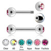 SBA12BJ4 Pack of 10 surgical steel straight barbells, Thickness 1.2mm, with two 4mm bezel set crystal balls