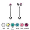 SBA16BJ4S Pack of 10 surgical steel tongue barbells, Thickness 1.6mm, with a top 4mm bezel set crystal ball and a lower 4mm plain ball