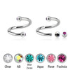 SSP12BJ25 Pack of 10 surgical steel tragus spirals, Thickness 1.2mm, with two 2.5mm bezel set crystal balls