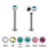 SLB12BJ25T Pack of 10 surgical steel tragus labrets with 2.5mm disk, Thickness 1.2mm, with 2.5mm bezel set crystal ball