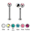 SLB12BJ3T Pack of 10 surgical steel tragus labrets with 2.5mm disk, Thickness 1.2mm, with 3mm bezel set crystal ball