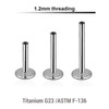 YYLB12N Pack of 10 internally threaded labret posts in high polished titanium, thickness 1.2mm