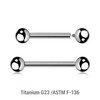 YBA12B3 Pack of 10 high polished titanium internally threaded barbells, Thickness 1.2mm, Ball size 3mm