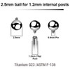 YYB12N25 Pack of 25 high polished titanium balls with 2.5mm diameter for 1.2mm internally threaded post