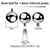 YYB16N5 Pack of 25 high polished titanium balls with 5mm diameter for 1.6mm internally threaded post