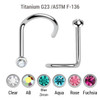 TNS08BJ2 Wholesale Nose Jewelry Lot of 10 Titanium G23 nose screws with 2mm rounded top with bezel set crystal, thickness 0.8mm