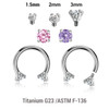 YCB12CZ Pack of 5 high polished titanium internally threaded circular barbells, Thickness 1.2mm, with prong set CZ stones