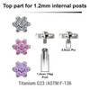 YTP12X01 Pack of 5 Titanium Internally threaded labret tops in flower shape with prong set CZ stones, Thread size 0.9mm