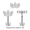 YLB12X03 Pack of 5 high polished titanium internally threaded labrets, Thickness 1.2mm, with a top with 3 marquis cut prong set CZ stones