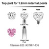 YTP12CZH Pack of 10 Titanium prong set heart shape CZ attachments for 1.2mm internally threaded items, Thread size 0.9mm