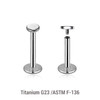 YLB12DI3 Pack of 10 high polished titanium internally threaded labrets, Thickness 1.2mm, with 3mm flat round disk tops