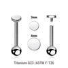 YBA12DI Pack of 5 high polished titanium internally threaded tragus barbells, Thickness 1.2mm, with flat round disk tops and a lower 3mm plain ball