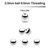 SYB08N25 Pack of 25 high polished surgical steel balls with 2.5mm diameter and a 0.8mm threading