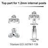 YTP12X07 Pack of 5 Titanium Internally threaded labret tops in trinity design with 3 round prong set 2mm CZ stones, Thread size 0.9mm