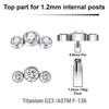 YTP12X08 Pack of 5 Titanium Internally threaded labret tops with a elongated top with 3 bezel set crystals, Thread size 0.9mm YTP12X08 Pack of 5 Titanium Internally threaded labret tops with a elongated top with 3 bezel set crystals, Thread size 0.9mm