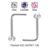 TNL08CZ2 Wholesale Nose Jewelry Pack of 10 Titanium G23 L shape nose studs with 2mm prong set CZ stone, thickness 0.8mm TNL08CZ2 Wholesale Nose Jewelry Pack of 10 Titanium G23 L shape nose studs with 2mm prong set CZ stone, thickness 0.8mm
