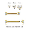 UBA12CZ Pack of 5 Gold PVD plated titanium internally threaded barbells, Thickness 1.2mm, with prong set CZ stones