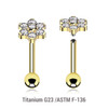 UBA12X01 Pack of 3 Gold PVD plated titanium internally threaded barbells, Thickness 1.2mm, with 5mm flower top with prong set CZ & a lower 3mm plain ball UBA12X01 Pack of 3 Gold PVD plated titanium internally threaded barbells, Thickness 1.2mm, with 5mm flower top with prong set CZ & a lower 3mm plain ball