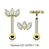 UBA12X03 Pack of 3 Gold PVD plated titanium internally threaded barbells, Thickness 1.2mm, with a top with 3 marquis cut prong set CZ stones and a lower 3mm plain ball UBA12X03 Pack of 3 Gold PVD plated titanium internally threaded barbells, Thickness 1.2mm, with a top with 3 marquis cut prong set CZ stones and a lower 3mm plain ball