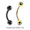 UBN12B4 Pack of 5 PVD plated titanium internally threaded eyebrow bananas, Thickness 1.2mm, Ball size 4mm