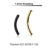 UYBN12N Pack of 5 internally threaded eyebrow banana posts in PVD plated titanium, thickness 1.2mm