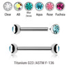 YBA12BJH Pack of 5 high polished titanium internally threaded eyebrow barbells, Thickness 1.2mm, with two half balls with a bezel set crystal YBA12BJH Pack of 5 high polished titanium internally threaded eyebrow barbells, Thickness 1.2mm, with two half balls with a bezel set crystal