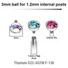 YYB12J3H Pack of 10 high polished titanium G23 half balls with bezel set crystal with 3mm diameter for 1.2mm internally threaded posts