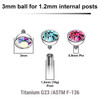 YYB12J3H Pack of 10 high polished titanium G23 half balls with bezel set crystal with 3mm diameter for 1.2mm internally threaded posts