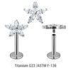 YLB12X11 Pack of 5 high polished titanium internally threaded labrets, Thickness 1.2mm, with a flower top with 5 CZ petals YLB12X11 Pack of 5 high polished titanium internally threaded labrets, Thickness 1.2mm, with a flower top with 5 CZ petals