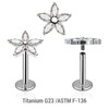 YLB12X11 Pack of 5 high polished titanium internally threaded labrets, Thickness 1.2mm, with a flower top with 5 CZ petals