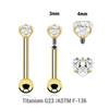 UBA12CZHS3 Pack of 5 Gold PVD plated titanium internally threaded barbells, Thickness 1.2mm, with a top prong set heart shaped CZ stone and a lower 3mm plain ball