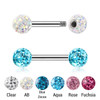 SBA12BF4 Pack of 5 surgical steel eyebrow barbells, Thickness 1.2mm, with 4mm multi-crystal balls with epoxy resin cover
