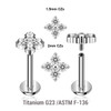 YLB12X10 Pack of 5 high polished titanium internally threaded labrets, Thickness 1.2mm, with quadruple prong set CZ top
