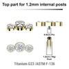 UTP12X08 Pack of 5 Gold PVD plated Titanium G23 Internally threaded elongated labret top with three bezel set crystals, Thread size 0.9mm
