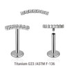 YLB12X13 Pack of 5 high polished titanium internally threaded labrets, Thickness 1.2mm, with a CZ studded curved top YLB12X13 Pack of 5 high polished titanium internally threaded labrets, Thickness 1.2mm, with a CZ studded curved top