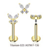 ULB12X04 Pack of 5 Gold PVD plated titanium internally threaded labrets, Thickness 1.2mm, with butterfly-shaped top with prong set CZ stones